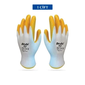 İEG Pn7 Sarı Iş Eldiveni Polyester Örme Nitril Beybi No:10  Group - 1 Çift
