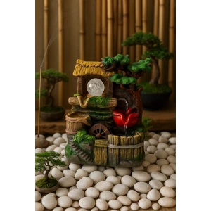 ieg ™ Rustik Köy Evi Temalı LED Işıklı Su Değirmeni Dekoratif Şelale- E