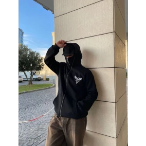 ieg™ Samuray Kapşonlu ZIP Fermuarlı Kapşonlu SweatShirt - Siyah