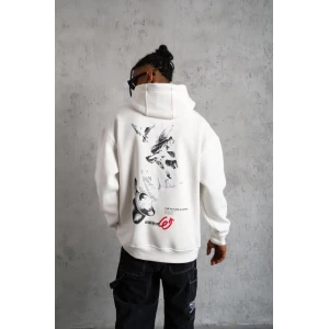 ieg™      Şapkalı Güvercin Baskılı Kapşonlu Sweat - Beyaz -