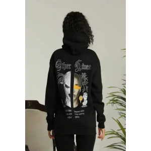 ieg™ Sırt Baskılı Oversize Üç İplik Kapüşonlu Sweatshirt - Siyah