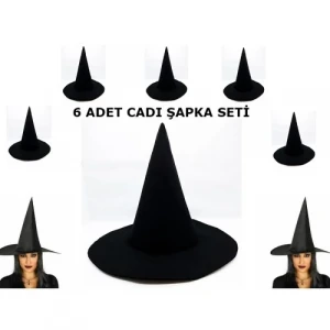 ieg™ Siyah Cadı Şapkası Keçe Yetişkin Boy 6 Adet
