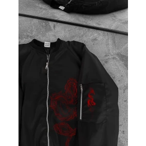 ieg™ Tam Fermuarlı Uzun Kol Baskılı Bomber Ceket - Siyah