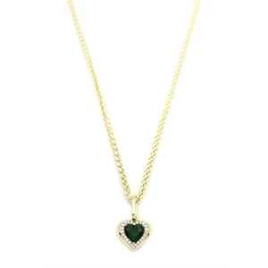 İEG Taşlı Kalp Kolye - Yeşil