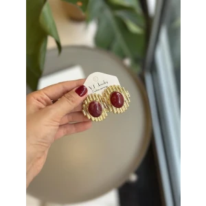 İEG® Taşlı Küpe - Bordo