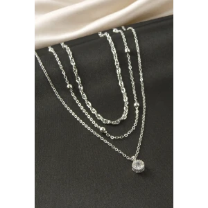 ieg™ Tek Taşlı Çelik Üçlü Kolye