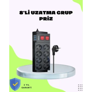 ieg™ Termal Korumalı 8 Prizli 3 USB’li Uzatma Kablosu