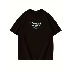 ieg™ Thousand Baskılı Oversize Bisiklet Yaka T-shirt - Siyah