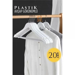 ieg™ Turk Ahşap Görünüm Plastik Askı 20 Adet Beyaz