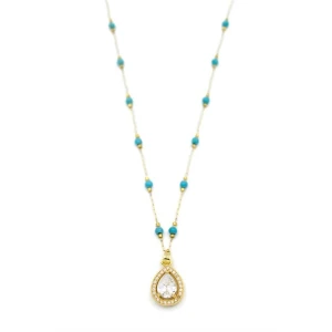 ieg™ Turkuaz Boncuklu Kolye - Altın
