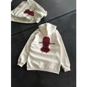 ieg™ Üç İplik Kapşonlu Baskılı Oversize SweatShirt- Beyaz