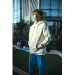 ieg™ Üç İplik Penye Kapşonlu Basic SweatShirt - Beyaz