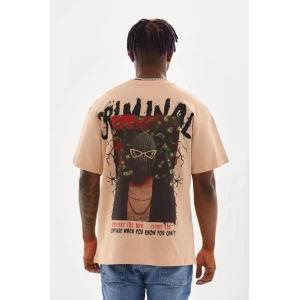 ieg™ Unisex Baskılı Oversize T-Shirt - Bej