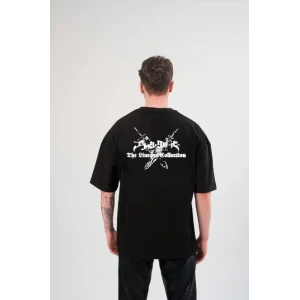 ieg™ Unisex Bisiklet Yaka Baskılı Oversize T-Shirt - Siyah