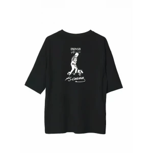 ieg™ Unisex Bisiklet Yaka Baskılı Oversize T-Shirt - Siyah