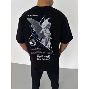 ieg™ Unisex Bisiklet Yaka Baskılı Oversize T-Shirt - Siyah