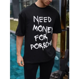 ieg™ Unisex Bisiklet Yaka Baskılı Oversize T-Shirt - Siyah