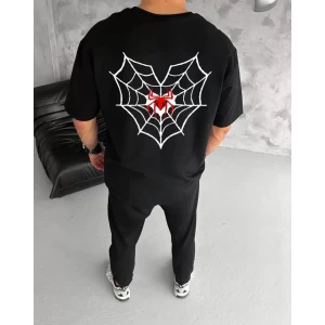 ieg™ Unisex Bisiklet Yaka Baskılı Oversize T-Shirt - Siyah