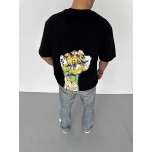 ieg™ Unisex Bisiklet Yaka Baskılı Oversize T-Shirt - Siyah