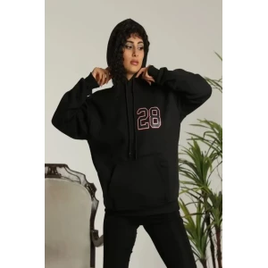 ieg™ Unisex Kapşonlu Baskılı Sweetshirt - Siyah