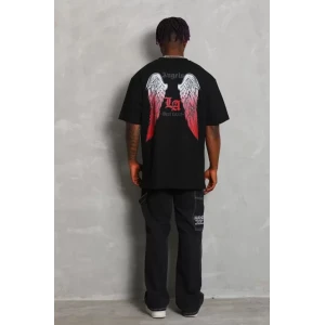 ieg™ Unisex Oversize Baskılı Bisiklet Yaka T-Shirt - Siyah