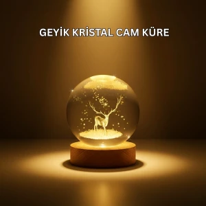 ieg™ USB Bağlantılı Geyik Temalı Kristal Küre Premium Masa Gece Lambası