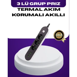 ieg™ USB Yuvalı Anahtarlı Üçlü Priz 2 Metre Kablolu