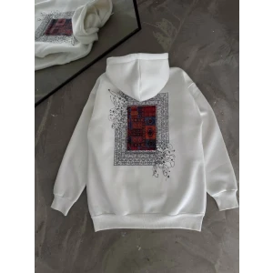 ieg™ Uzun Kol Kapşonlu Ön Ve Arka Baskılı SweatShirt - Beyaz