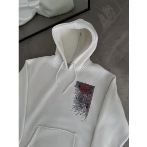 ieg™ Uzun Kol Kapşonlu Ön Ve Arka Baskılı SweatShirt - Beyaz