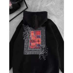 ieg™ Uzun Kol Kapşonlu Ön Ve Arka Baskılı SweatShirt - Siyah