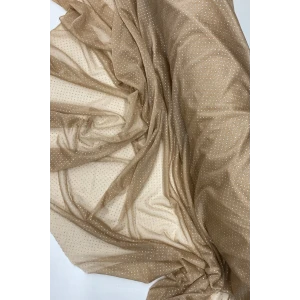 İEG Yağmur Damlası Simli Abiye Elbise Şallık Tül Kumaş Açık Gold 28-A