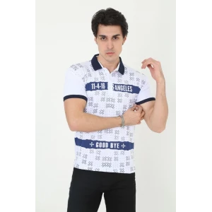 ieg™      Yakalı Slim Fit Baskılı T-Shirt - Beyaz -