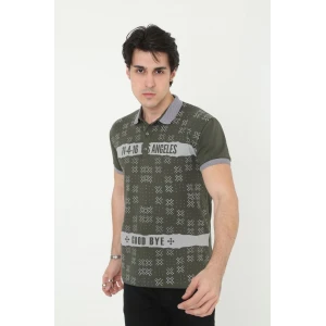 ieg™      Yakalı Slim Fit Baskılı T-Shirt - Haki -