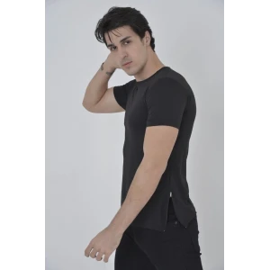 ieg™      Yandan Fermuarli Slim fit T-shirt - Siyah -