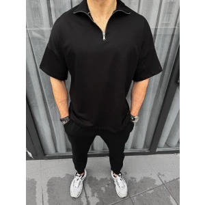 ieg™      Yarım Fermuarlı Basic T-Shirt - Siyah -