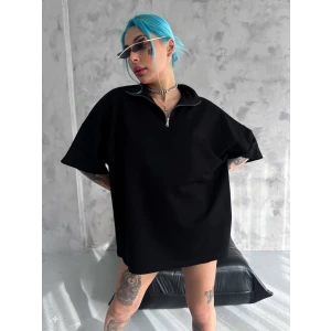 ieg™      Yarım Fermuarlı Basic T-Shirt - Siyah -