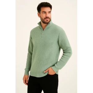 ieg™      Yarım Fermuarlı Triko Kazak  Mint Yeşili -