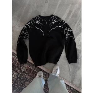 ieg™ Yıldırım Baskılı Bisiklet Yaka SweatShirt - Siyah