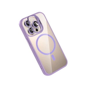 ieg™  Apple iPhone 14 Pro Max Remim Lensli Magsafe Standlı Kapak - Lila
