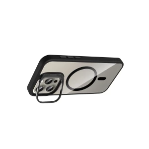 ieg™  Apple iPhone 14 Pro Max Remim Lensli Magsafe Standlı Kapak - Siyah