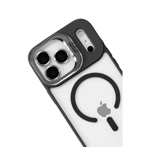 ieg™  Apple iPhone 17 Pro Max Remim Lensli Magsafe Standlı Kapak - Siyah
