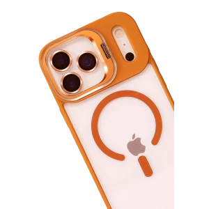 ieg™  Apple iPhone 17 Pro Max Remim Lensli Magsafe Standlı Kapak - Turuncu