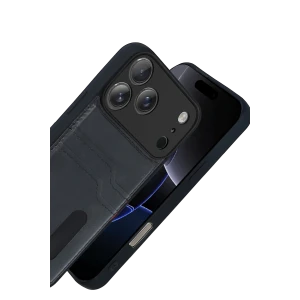 ieg™  Apple iPhone 17 Pro Max Sara Kartvizitli Deri Kılıf - Siyah