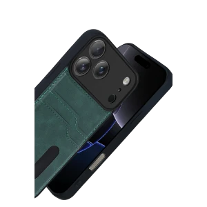 ieg™  Apple iPhone 17 Pro Max Sara Kartvizitli Deri Kılıf - Yeşil