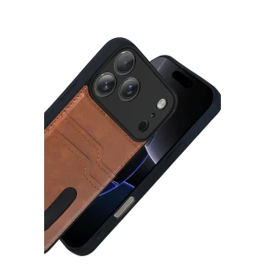 ieg™  Apple iPhone 17 Pro Sara Kartvizitli Deri Kılıf - Taba