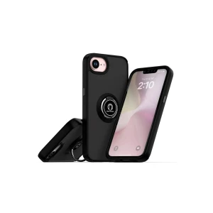 ieg™  iPhone 16E Kılıf Montreal Yüzüklü Silikon Kapak - Siyah