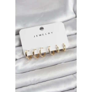 ietaks™ Gold Renk Pirinç 3 Çift Kadın Küpe Seti