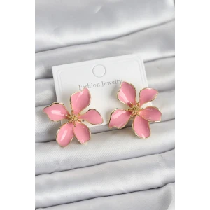 ietaks™ Pembe Mineli Çiçek Model Pirinç Kadın Küpe