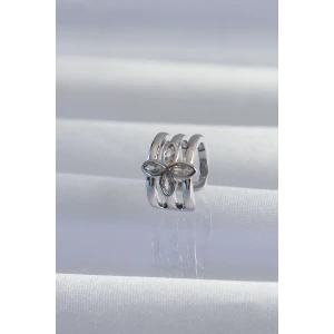 ietaks™ Pirinç Gümüş Renk Yonca Earcuff Küpe