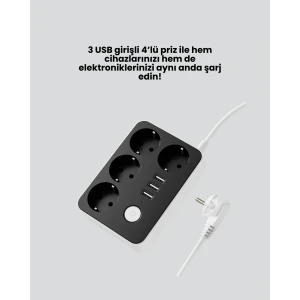 ieg™ 3 USB Çıkışlı 4’lü Akıllı Priz 2500W 2 Metre Kablo